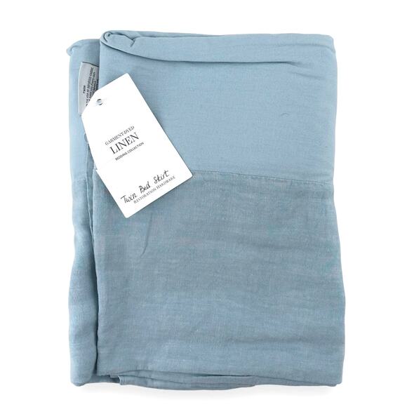 Restoration Hardware Garment Dyed Linen Sky Blue Bed Skirt Twin Size - Picture 1 of 13